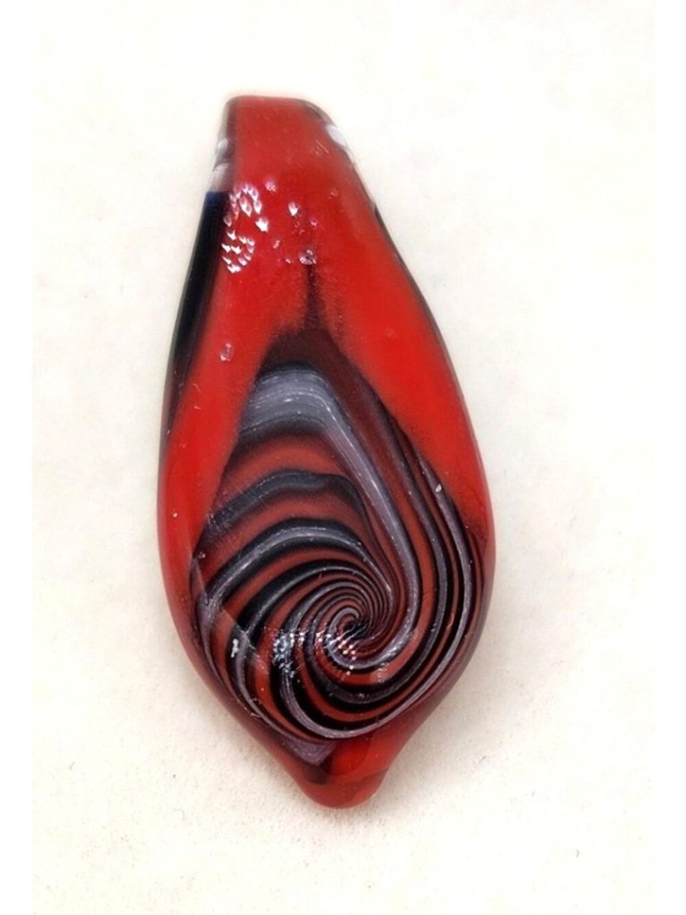 Red & Black Swirl Glass Pendant Teardrop Shape Murano